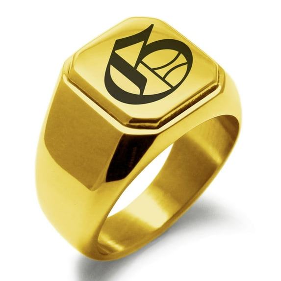 Stainless Steel Letter G Initial Old English Monogram Engraved Engraved Square Flat Top Biker Style Polished Signet Ring