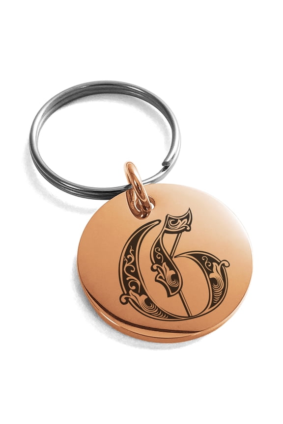 Stainless Steel Letter G Initial Royal Monogram Engraved Small Medallion Circle Charm Keychain Keyring