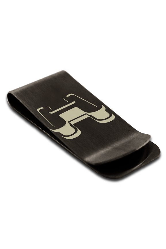 Stainless Steel Letter H Initial 3D Monogram Engraved Engraved Money Clip Credit Card Holder