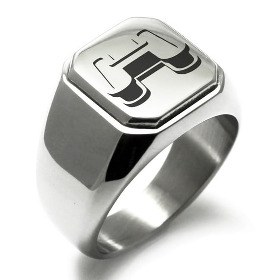 Stainless Steel Letter H Initial 3D Monogram Engraved Engraved Square Flat Top Biker Style Polished Signet Ring