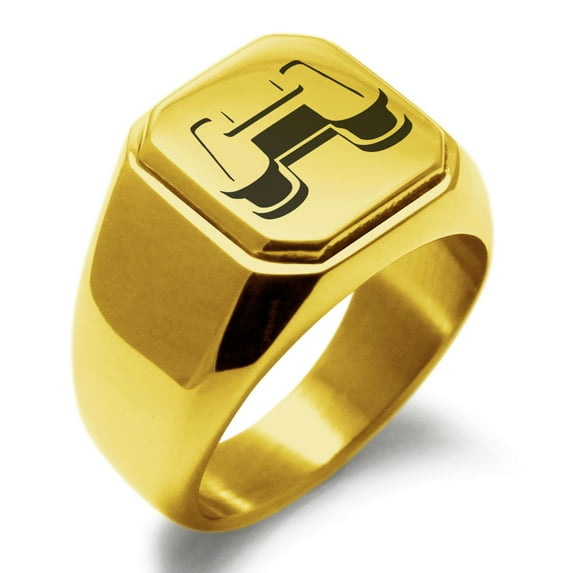 Stainless Steel Letter H Initial 3D Monogram Engraved Engraved Square Flat Top Biker Style Polished Signet Ring