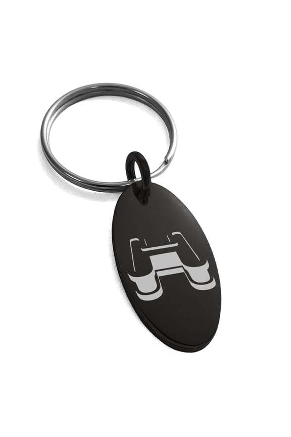 Stainless Steel Letter H Initial 3D Monogram Engraved Small Oval Charm Keychain Keyring