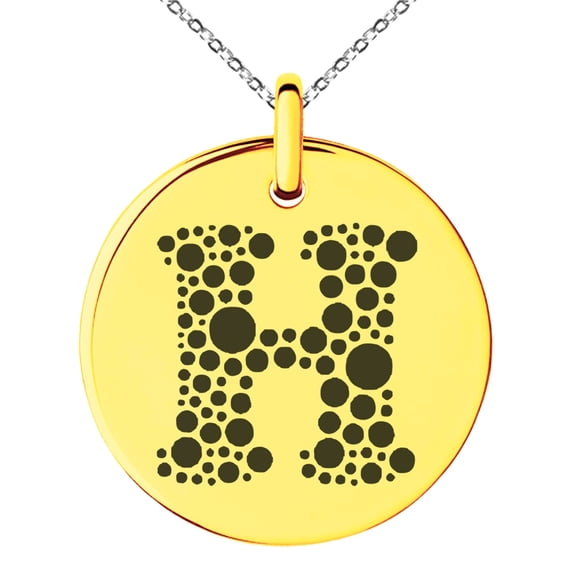 Stainless Steel Letter H Initial Dotted Monogram Engraved Small Medallion Circle Charm Pendant Necklace
