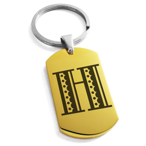 Stainless Steel Letter H Initial Metro Retro Monogram Engraved Dog Tag Celtic Keychain Keyring