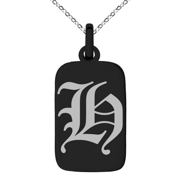 Tioneer Stainless Steel Letter H Initial Old English Monogram Engraved Small Rectangle Dog Tag Charm Pendant Necklace