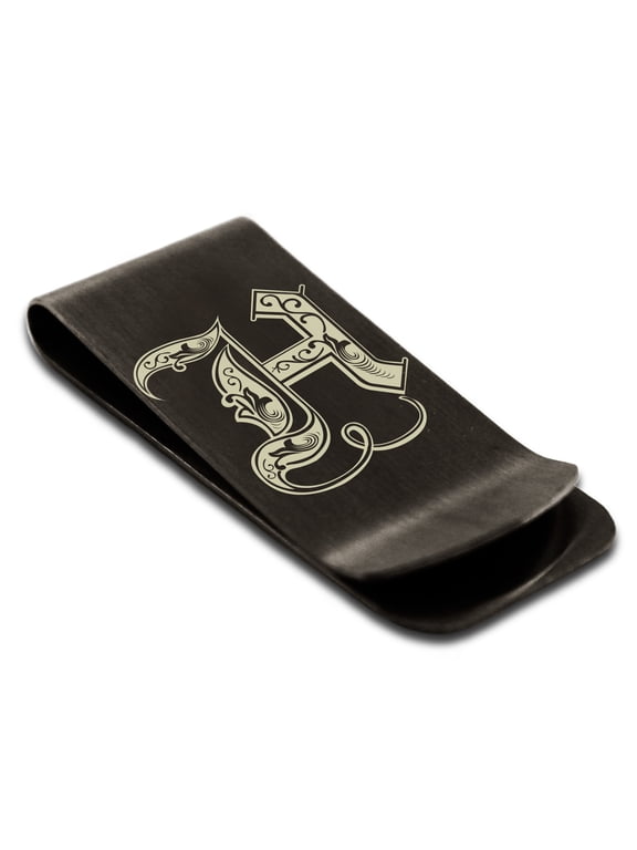 Stainless Steel Letter H Initial Royal Monogram Engraved Engraved Money Clip Credit Card Holder