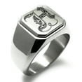 thumbnail image 1 of Stainless Steel Letter H Initial Royal Monogram Engraved Engraved Square Flat Top Biker Style Polished Signet Ring, 1 of 1
