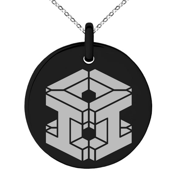 Tioneer Stainless Steel Letter I Initial 3D Cube Box Monogram Engraved Small Medallion Circle Charm Pendant Necklace