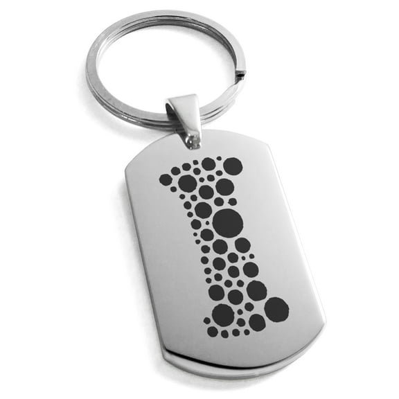 Stainless Steel Letter I Initial Dotted Monogram Engraved Engraved Dog Tag Keychain Keyring