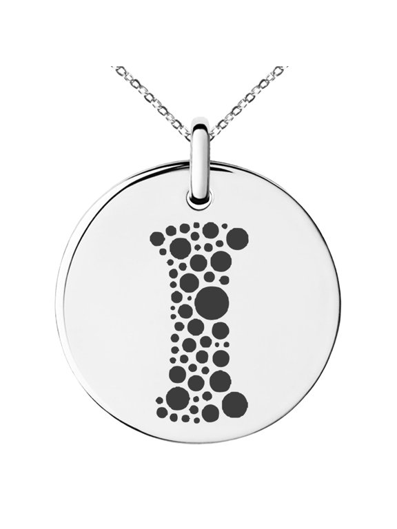 Stainless Steel Letter I Initial Dotted Monogram Engraved Small Medallion Circle Charm Pendant Necklace