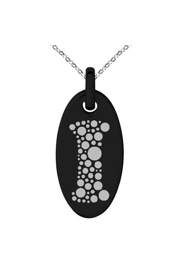 Stainless Steel Letter I Initial Dotted Monogram Engraved Small Oval Charm Pendant Necklace