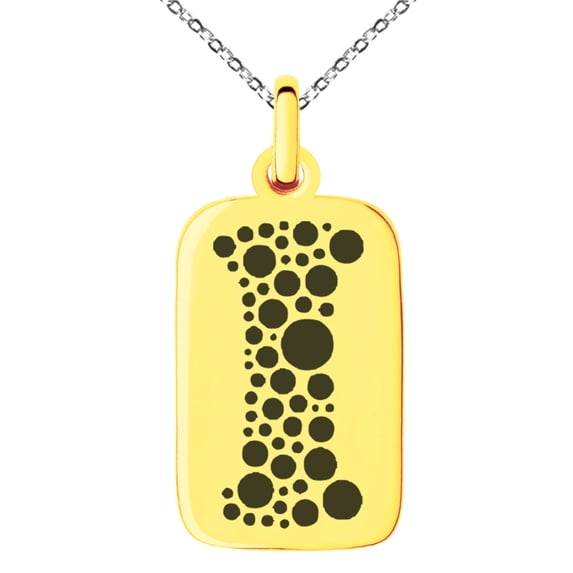 Tioneer Stainless Steel Letter I Initial Dotted Monogram Engraved Small Rectangle Dog Tag Charm Pendant Necklace