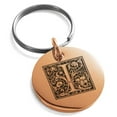 thumbnail image 1 of Stainless Steel Letter I Initial Floral Box Monogram Engraved Small Medallion Circle Charm Keychain Keyring, 1 of 1