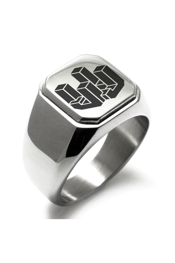 Stainless Steel Letter J Initial 3D Cube Box Monogram Engraved Engraved Square Flat Top Biker Style Polished Signet Ring