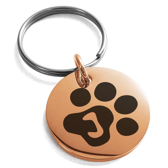 Stainless Steel Letter J Initial Cat Dog Paws Monogram Engraved Small Medallion Circle Charm Keychain Keyring