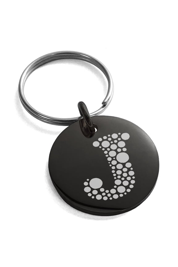 Stainless Steel Letter J Initial Dotted Monogram Engraved Small Medallion Circle Charm Celtic Keychain Keyring