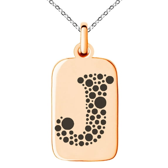 Stainless Steel Letter J Initial Dotted Monogram Engraved Small Rectangle Dog Tag Charm Pendant Necklace