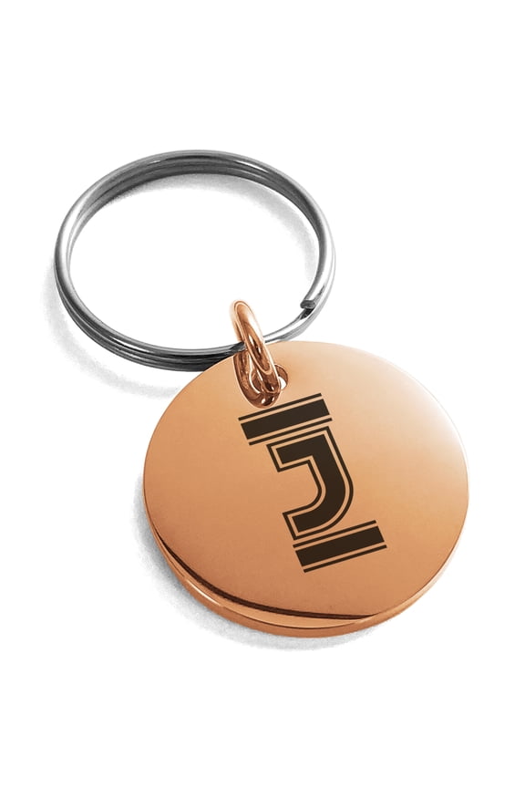Stainless Steel Letter J Initial Empire Monogram Engraved Small Medallion Circle Charm Keychain Keyring
