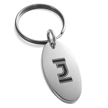 Tioneer Stainless Steel Letter J Initial Empire Monogram Engraved Small Oval Charm Keychain Keyring