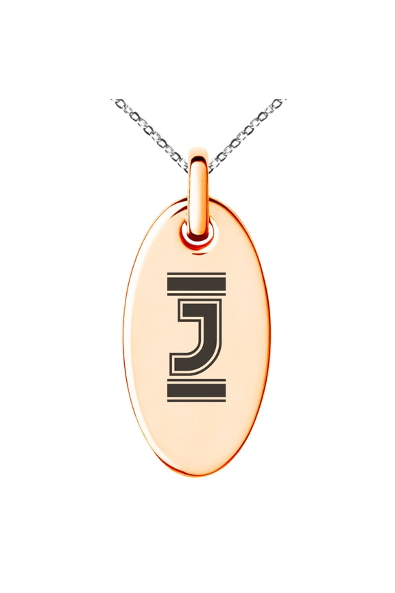 Stainless Steel Letter J Initial Empire Monogram Engraved Small Oval Charm Pendant Necklace