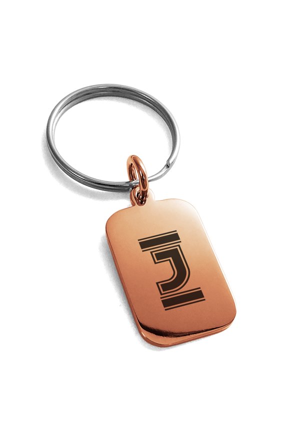 Stainless Steel Letter J Initial Empire Monogram Engraved Small Rectangle Dog Tag Charm Keychain Keyring