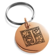 Stainless Steel Letter J Initial Floral Box Monogram Engraved Small Medallion Circle Charm Keychain Keyring