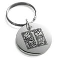 thumbnail image 1 of Stainless Steel Letter J Initial Floral Box Monogram Engraved Small Medallion Circle Charm Keychain Keyring, 1 of 1
