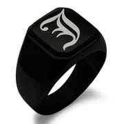 Tioneer Stainless Steel Letter J Initial Old English Monogram Engraved Engraved Square Flat Top Biker Style Polished Signet Ring