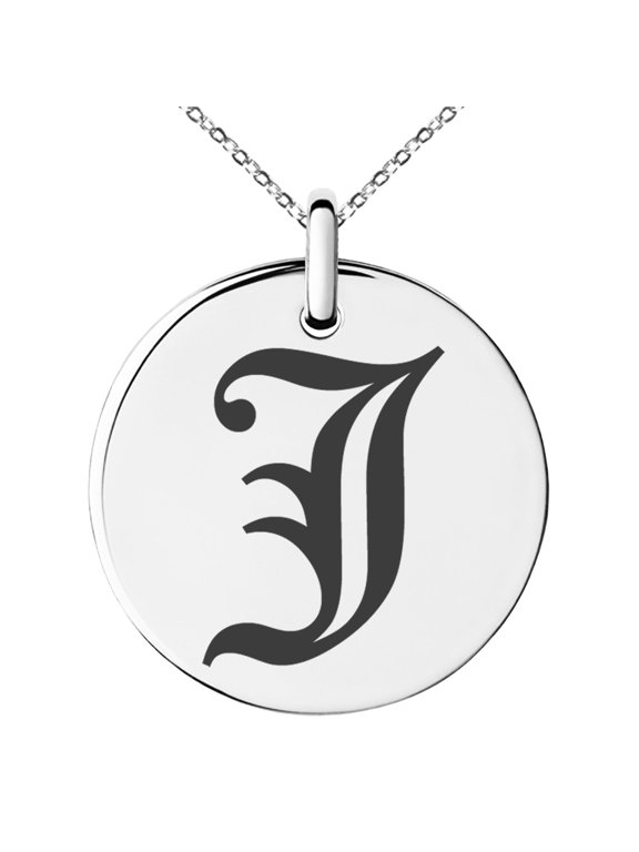 Stainless Steel Letter J Initial Old English Monogram Engraved Small Medallion Circle Charm Pendant Necklace