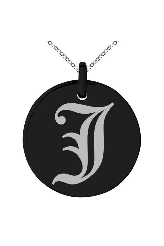 Stainless Steel Letter J Initial Old English Monogram Engraved Small Medallion Circle Charm Pendant Necklace