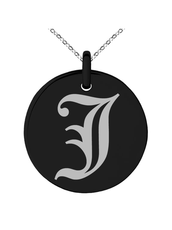 Stainless Steel Letter J Initial Old English Monogram Engraved Small Medallion Circle Charm Pendant Necklace
