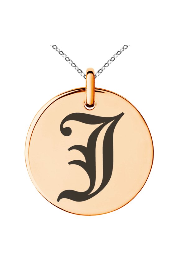 Stainless Steel Letter J Initial Old English Monogram Engraved Small Medallion Circle Charm Pendant Necklace