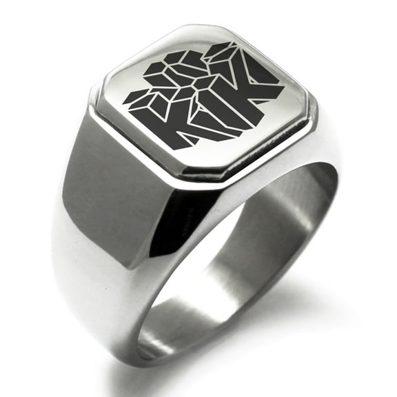 Stainless Steel Letter K Initial 3D Cube Box Monogram Engraved Engraved Square Flat Top Biker Style Polished Signet Ring