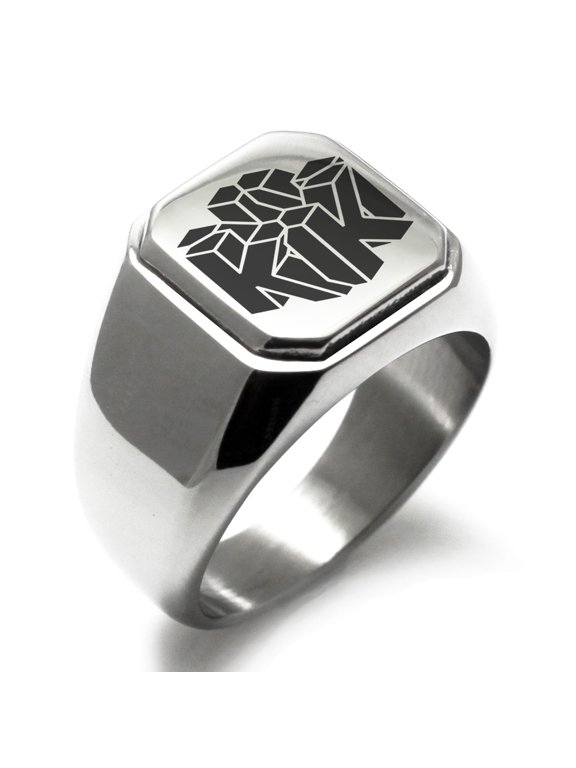 Stainless Steel Letter K Initial 3D Cube Box Monogram Engraved Engraved Square Flat Top Biker Style Polished Signet Ring