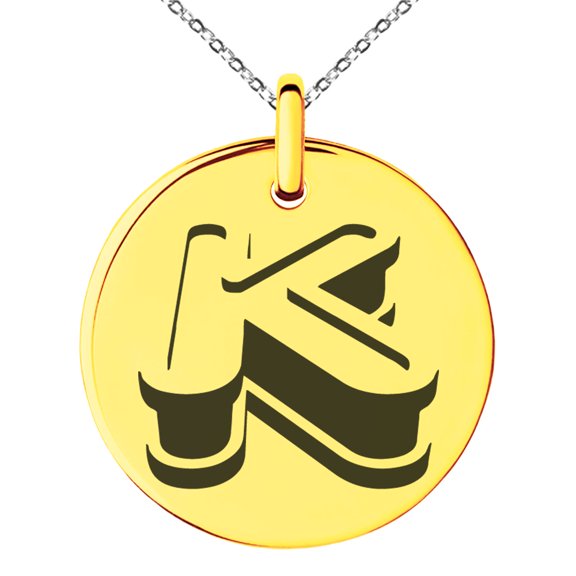 Stainless Steel Letter K Initial 3D Monogram Engraved Small Medallion Circle Charm Pendant Necklace