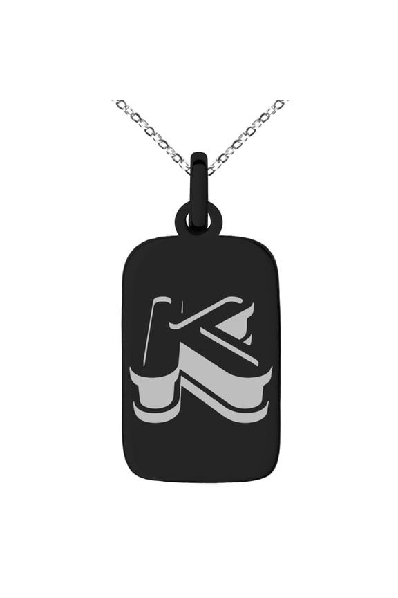 Stainless Steel Letter K Initial 3D Monogram Engraved Small Rectangle Dog Tag Charm Pendant Necklace