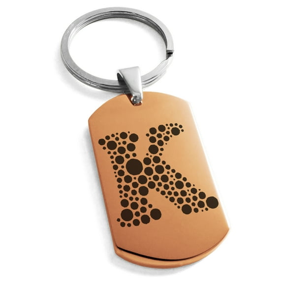 Tioneer Stainless Steel Letter K Initial Dotted Monogram Engraved Engraved Dog Tag Keychain Keyring