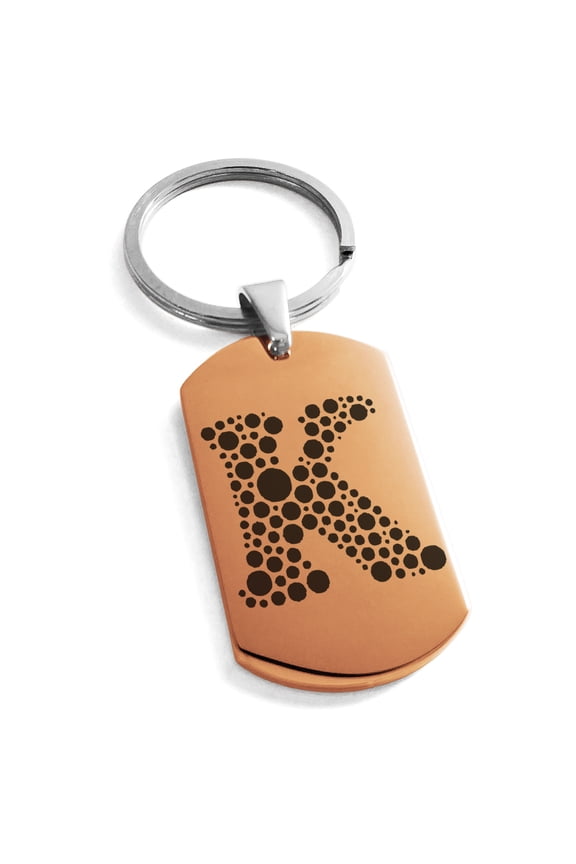 Stainless Steel Letter K Initial Dotted Monogram Engraved Engraved Dog Tag Keychain Keyring