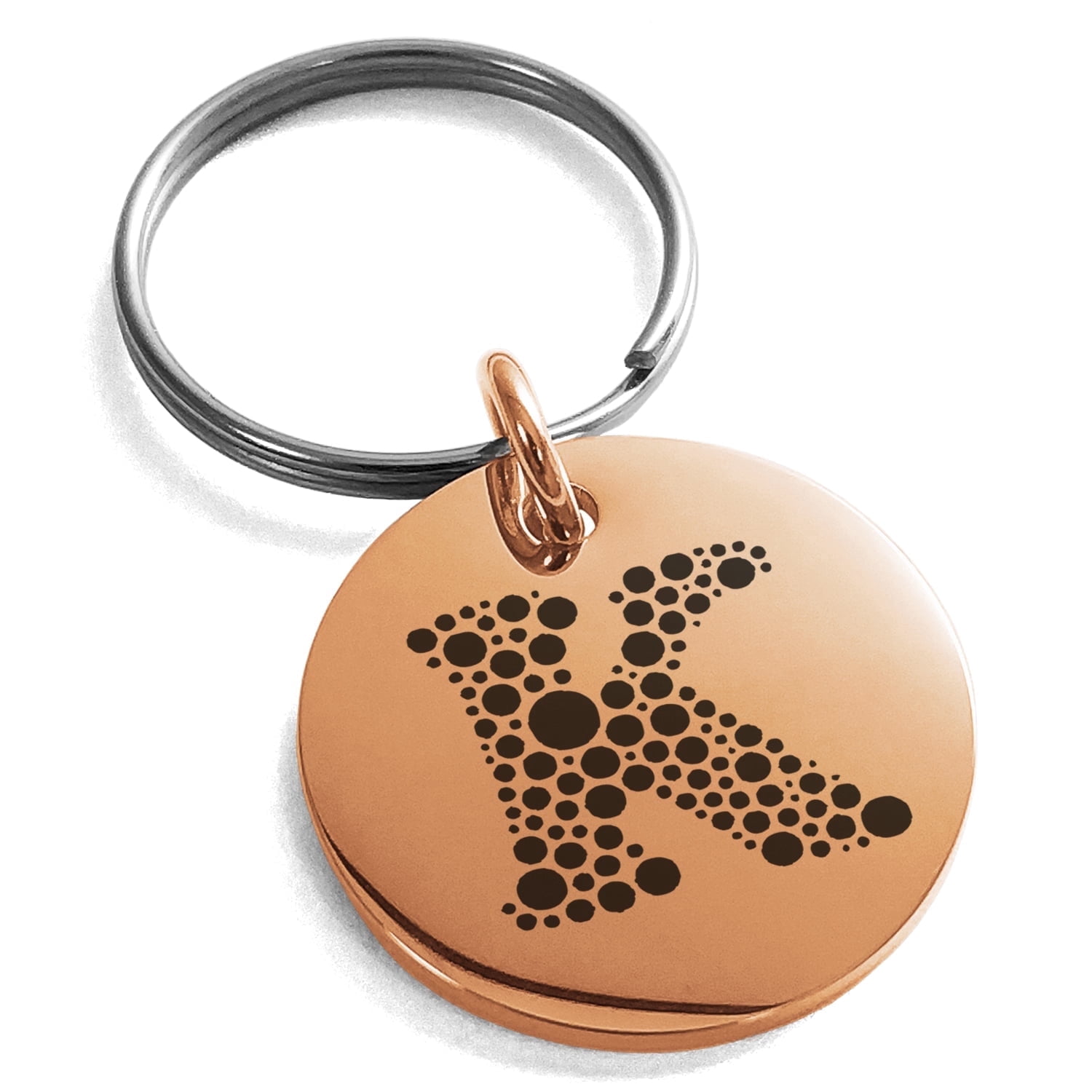 Key Chain K Stainless Steel Letter K Initial Dotted Monogram Engraved Small ...