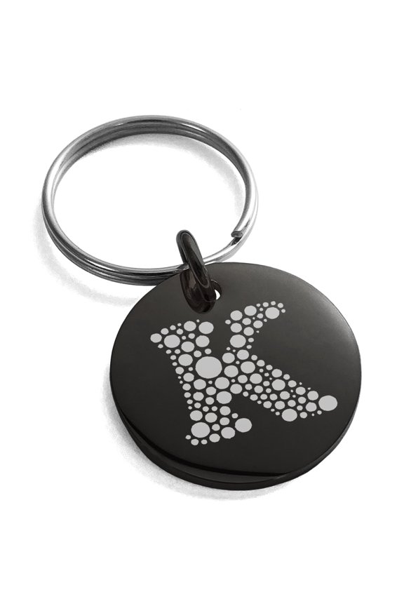 Stainless Steel Letter K Initial Dotted Monogram Engraved Small Medallion Circle Charm Keychain Keyring