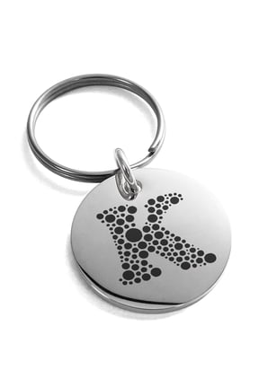 Stainless Steel Letter K Initial Dotted Monogram Engraved Small Medallion Circle Charm Keychain Keyring