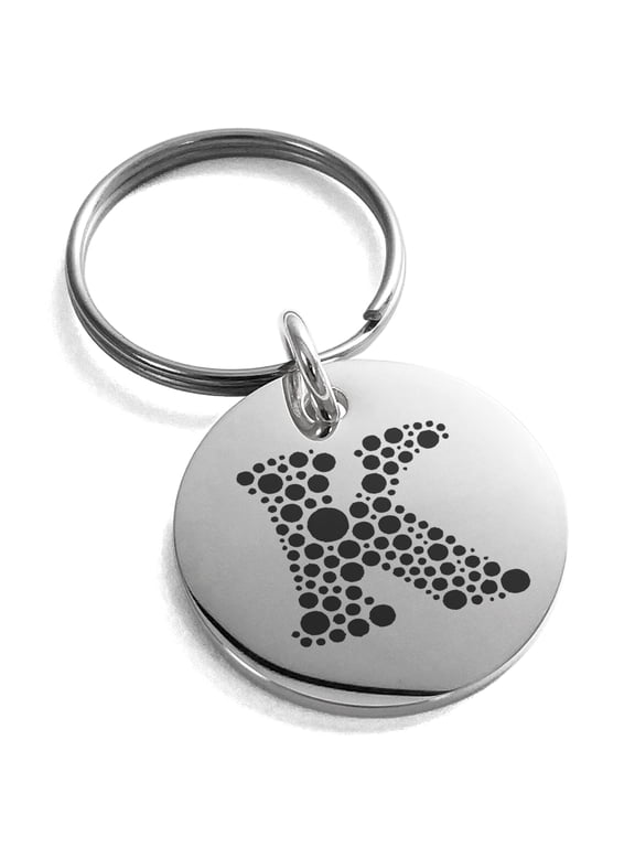 Stainless Steel Letter K Initial Dotted Monogram Engraved Small Medallion Circle Charm Keychain Keyring