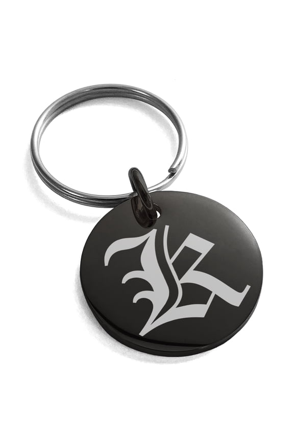 Stainless Steel Letter K Initial Old English Monogram Engraved Small Medallion Circle Charm Keychain Keyring