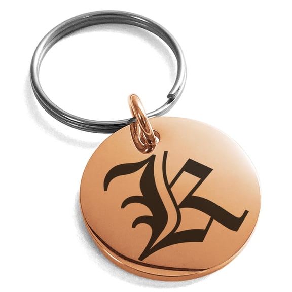 Stainless Steel Letter K Initial Old English Monogram Engraved Small Medallion Circle Charm Keychain Keyring