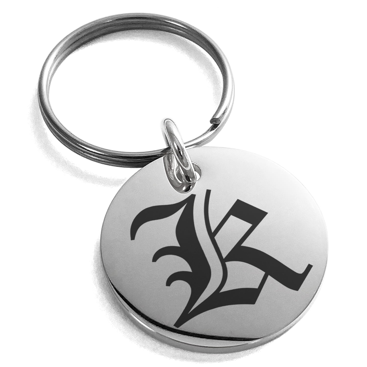 Key Chain K Stainless Steel Letter K Initial Old English Monogram Engraved Small ...