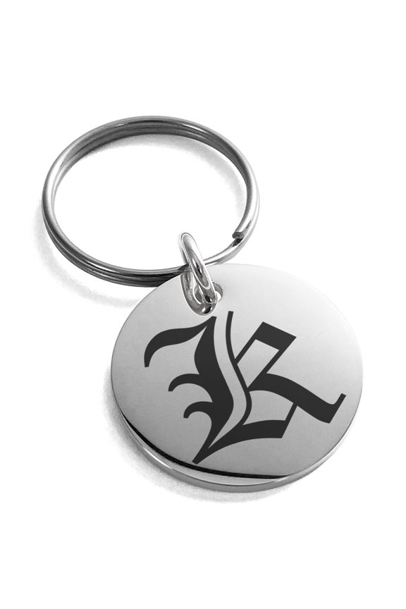 Stainless Steel Letter K Initial Old English Monogram Engraved Small Medallion Circle Charm Keychain Keyring