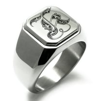 Stainless Steel Letter K Initial Royal Monogram Engraved Engraved Square Flat Top Biker Style Polished Signet Ring