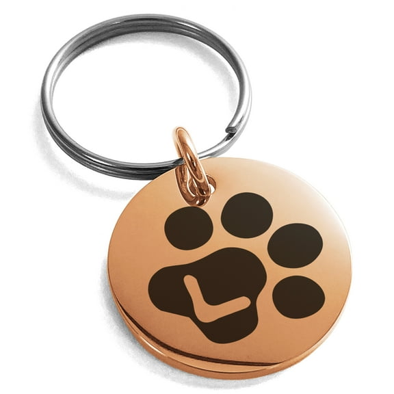 Stainless Steel Letter L Initial Cat Dog Paws Monogram Engraved Small Medallion Circle Charm Keychain Keyring