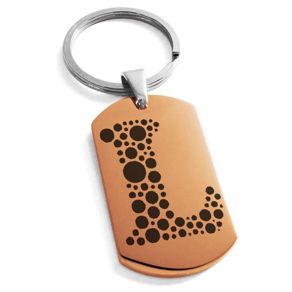 Tioneer Stainless Steel Letter L Initial Dotted Monogram Engraved Engraved Dog Tag Keychain Keyring