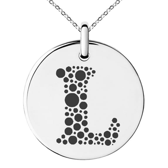 Stainless Steel Letter L Initial Dotted Monogram Engraved Small Medallion Circle Charm Pendant Necklace